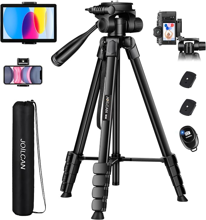 JOILCAN Camera Tripod, 68" Tablet Tripod Stand for Phone Camera | Travel Tripods Compatible with iPad iPhone DSLR SLR Projector, Cell Phone Tripods Stand with Remote/Travel Bag / 2 in 1 Mount by JOILCAN