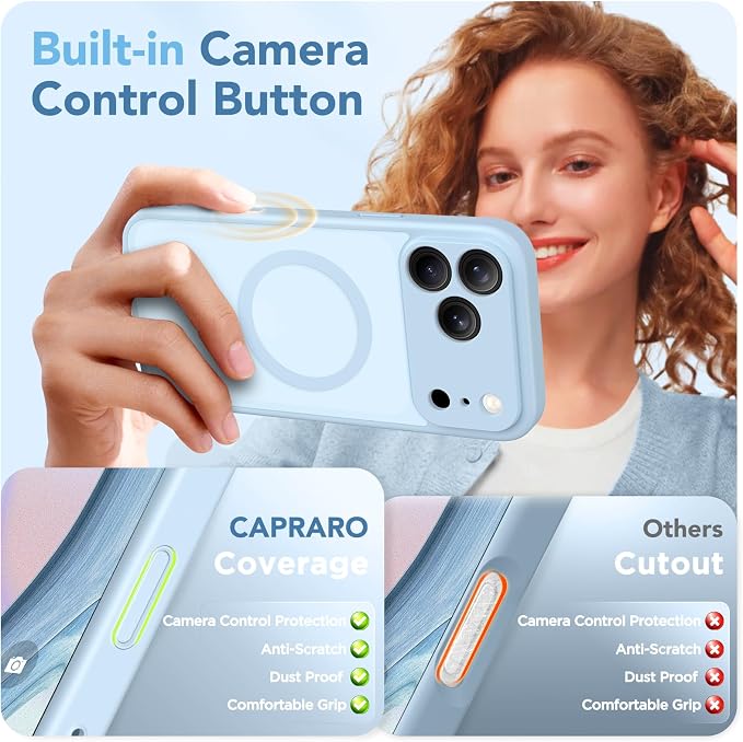 CAPRARO for iPhone 17 Pro Case, Compatible with MagSafe Light Blue | Upgraded [Full Camera Protection] Protective Translucent Matte Women Girl Magnetic Phone Case Cover, Light Blue - Image 5