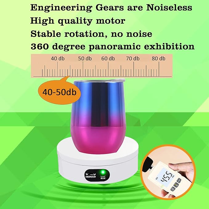 YVV Turner Cup Rotating Display Stand for Epoxy Glitter Tumbler, 360 Degree Automatic Mute Rotating Turntable for Photography Products Tumbler Making Supplies Spinner 4.72*1.77in Motorized Rotation - Image 3