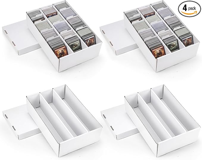 RLAVBL 4 Pack Trading Card Storage Box 3 Row, Card Boxes 2700 Count | Cardboard, 48 Dividers, for Sports, MTG, TCG, Toploader by RLAVBL