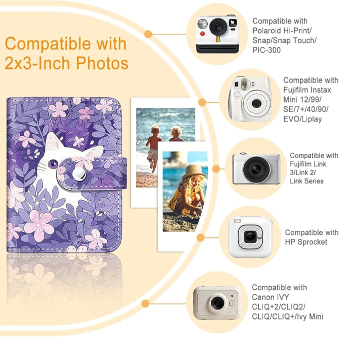 Kawaii White Cat Small Photo Album for 2x3 Inch Films, 56 Pockets | Mini Cute Picture Book, Wallet Size, for Polaroid Fujifilm Instax Mini Instant Camera Printer, Kpop Photocard Binder Holders - Image 3