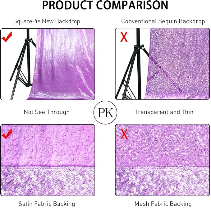 SquarePie 10x10ft Lavender Sequin Backdrop, High Density Non-Transparent Glitter Curtain for Photography, Birthday, Wedding Party Decorations, Thick Solid Background with 4" Rod Pocket, 1 Panel - Image 6