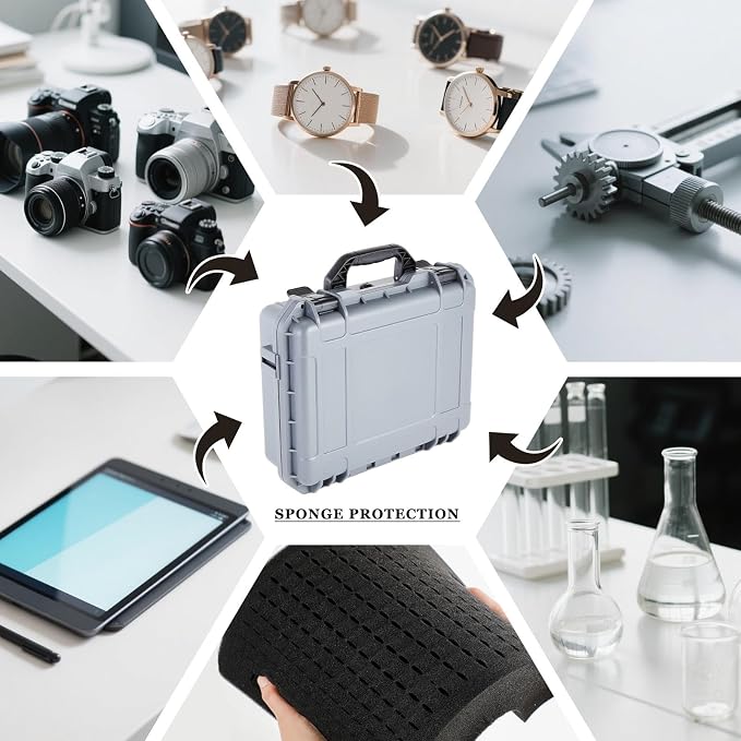 Relaxweex 1 Pcs Waterproof Hard Case with DIY Customizable Foam Insert Portable Protective Case with Knife for Camera Drones Equipments Tools Test Instruments(Gray,8.5 x 6.5 x 3.7 Inch) - Image 7