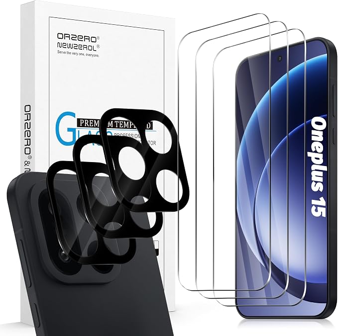 Orzero (3+3) Compatible for Oneplus 15, 3 Pack Screen Protector + 3 Pack Camera Lens Protector, Tempered Glass 9H High Definition Bubble Free Anti-Scratch by JumpIntoOrzeroLet%E2%80%99sExploreLikeNeverBefore
