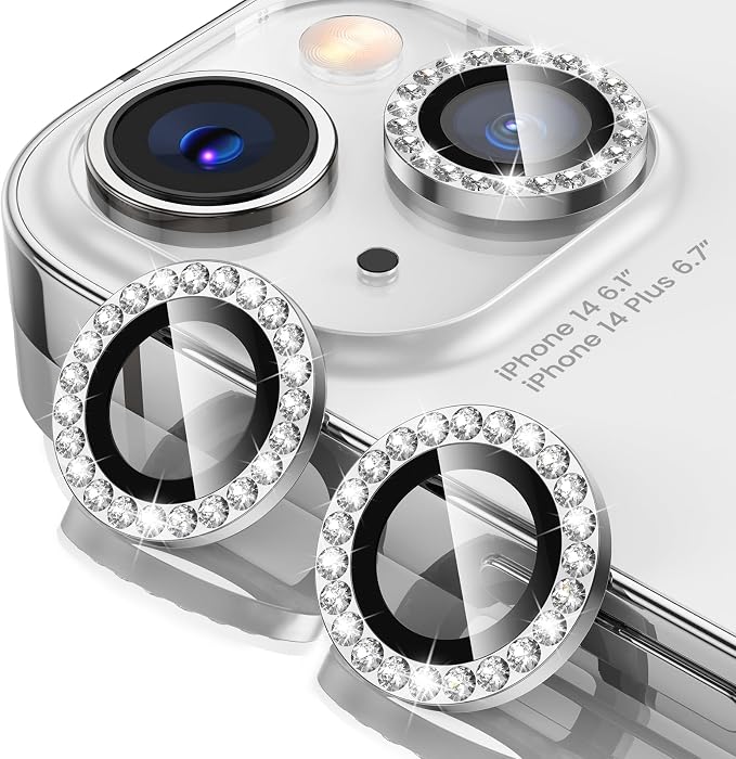 Tensea for iPhone 14/14 Plus Camera Lens Protector Bling, Camera Cover | 9H Tempered Glass Camera Screen Protector, Metal Individual Ring for iPhone14 6.1inch/ 14Plus 6.7inch, HD Clear, Easy Install by Tensea