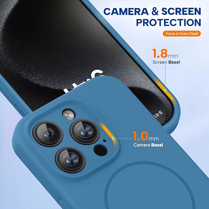 Miracase Magnetic for iPhone 15 Pro Case, Silicone, Soft Microfiber Lining | Compatible with MagSafe, Liquid Silicone Case Shockproof Drop Protection Phone Case for 15 Pro, Capri Blue - Image 4