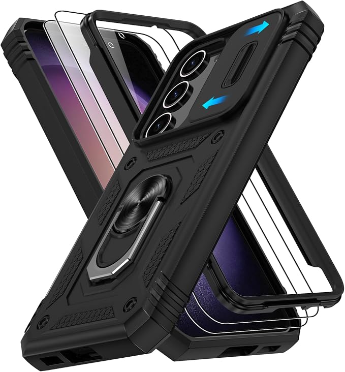 Gritup for Galaxy S23 Phone Case Military-Grade Shockproof with Kickstand | with 2 PCS Screen Protector, Slide Camera Cover, Heavy Duty Outdoor Protection Full Body Funda para Galaxy S 23 Cover-Black by Gritup