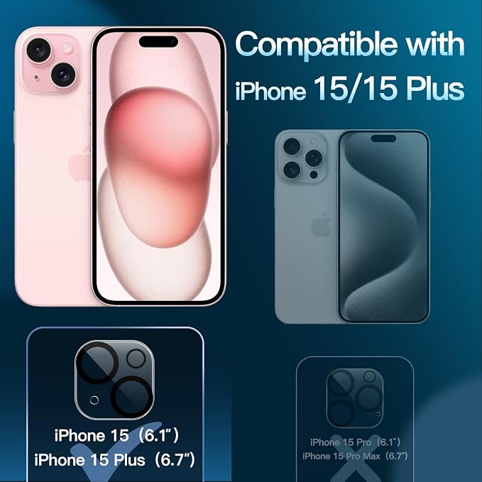 JETech Camera Lens Protector for iPhone 15/15 Plus, 3-Pack | 9H Tempered Glass, HD Clear, Anti-Scratch Protection, Night Shot Compatible, Case-Friendly - Image 2