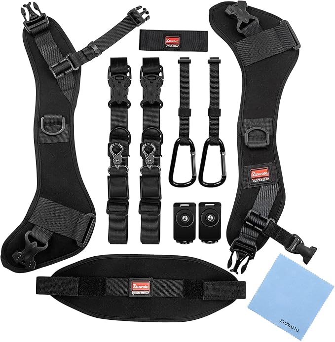 Camera Strap Double Shoulder Camera Strap Harness Quick Release Adjustable Dual Camera Tether Strap with Safety Tether and Lens Cleaning Cloth for DSLR SLR Camera - Image 3