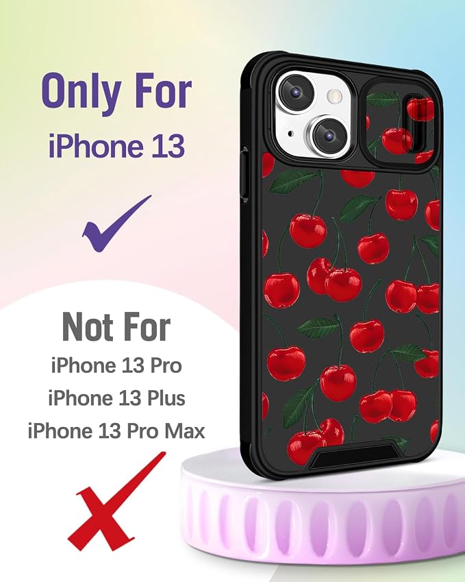 Buleens for iPhone 13 Case 6.1 Inch - with Ring Stand & Camera Cover Aesthetic Cute Designed for Women Girls Girly Kawaii Cherry for Phone Case for iPhone 13 Compatible with Magsafe - Image 2
