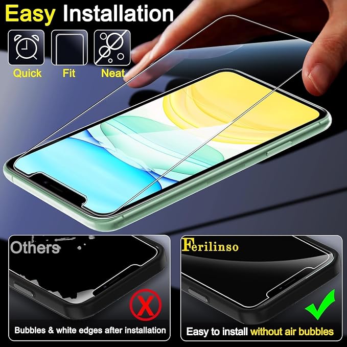 Ferilinso Screen Protector for iPhone 11, Tempered Glass, Case Friendly | 3 Pack, 9H+ Hardness, Military-Grade Shatterproof, HD Clear, Easy Installation Bubble Free, with Camera Lens Protectors - Image 2