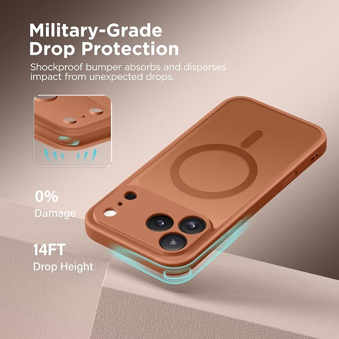 CAPRARO for iPhone 17 Pro Max Case, Compatible with MagSafe | Upgraded [Full Camera Protection] Protective Translucent Matte Women Girl Magnetic Phone Case Cover, Orange - Image 6