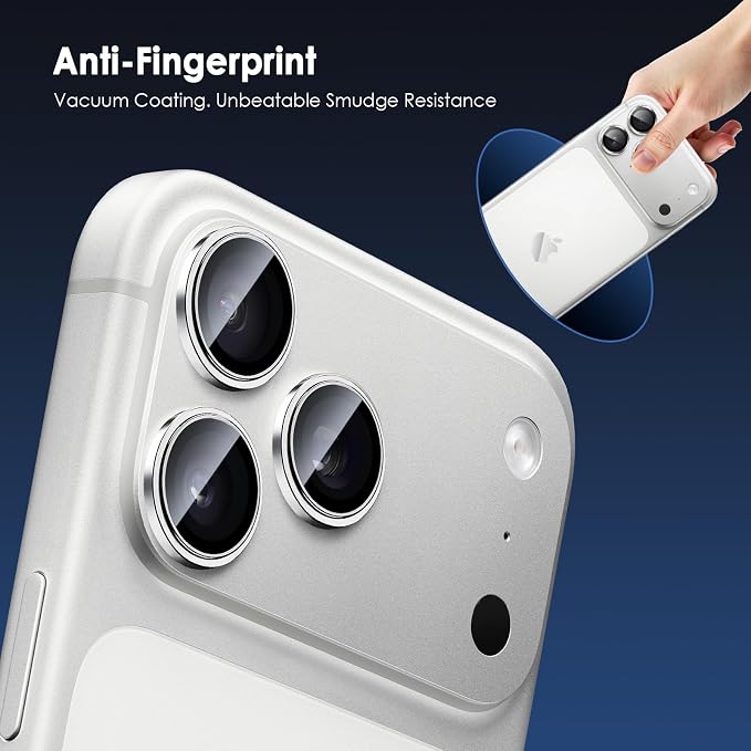 Camera Lens Protector for iPhone 17 Pro & 17 Pro Max, Silver | AR+AF, 9H Tempered Glass, Individual Metal Ring, Anti Glare, Fall Protection, Camera Screen Cover - Image 6
