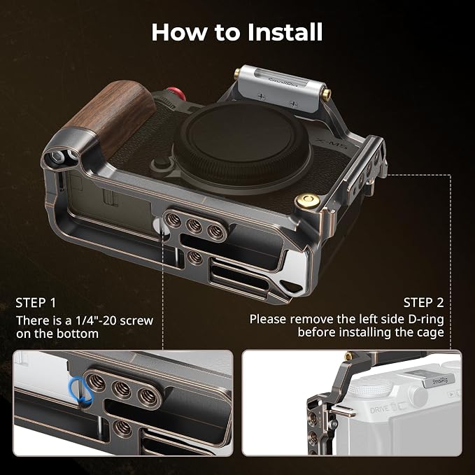 SmallRig Retro Cage for FUJIFILM X-M5, Built-in Wooden Handgrip and Quick Release Plate for Arca, Included Windshield/Hot Shoe Cover/Shutter Release Button - 4892 - Image 3