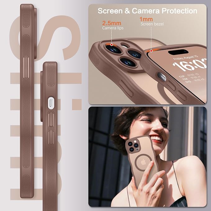 BENTOBEN Magnetic for iPhone 13 Pro Max Case, Cute Wavy [Full Camera Protection][Compatible with MagSafe] Matte Anti-Slip Bumper Women Girls Boys Protective Cover for 13 ProMax 6.7", Desert Titanium - Image 2