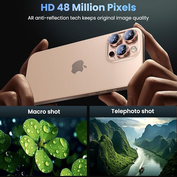Uyiton for iPhone 13 Pro Max/13 Pro Camera Lens Protector | Unique Lines Text Design, Case-Friendly, Military-Grade Sapphire Glass Metal Camera Cover, Easy to Install, Gold+Red - Image 2