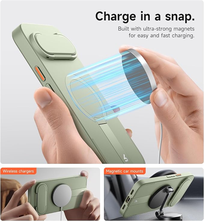 SURITCH for Google Pixel 10 Pro XL Phone Case, Compatible with MagSafe, Protective Cover with Camera Cover & Adjustable Metal Kickstand for Pixel 10 Pro XL 2025 -Sage Green - Image 3
