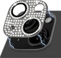 Designed for iPhone 14 and 14 Plus Camera Lens Protector, Bling Rhinestone Sparkle Diamond 9H Tempered Glass Lens Cover Shockproof Full Protective Camera Cover, Black by Hsefo