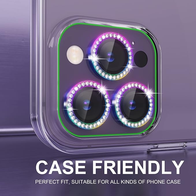 Choiche for iPhone 14 Pro/iPhone 14 Pro Max Camera Lens Protector | Ultra HD, Bling 9H Tempered Glass Camera Cover Screen Protector Metal Ring Decoration Accessories (Diamond-Colorful) - Image 4