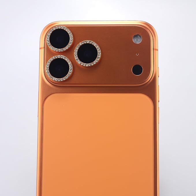 BONVAN for iPhone 17 Pro / 17 Pro Max Camera Lens Protector Bling Glitter Diamond Metal Crystal Tempered Glass Screen Accessories Rhinestones Lens Cover for iPhone 17 Pro/Pro Max (Orange) - Image 6
