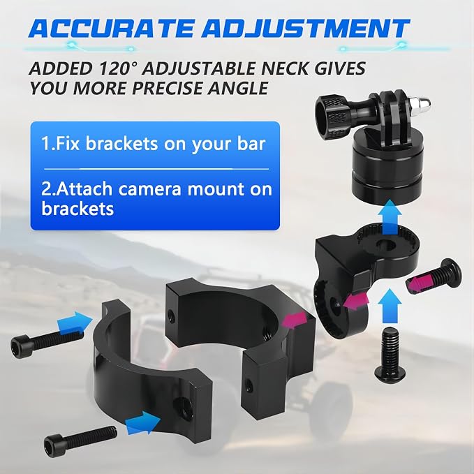 Chelhead Camera Mount Holder UTV ATV Fit for GoPro Hero, SJ, DJL, Insta360 | Aluminum Roll Bar Clamp With 360° Rotation,Fits 1, 1.5, 1.75 And 2 Inch Tubes On UTVs Polaris, Can-Am, Kawasaki, Yamaha, Boat - Image 5