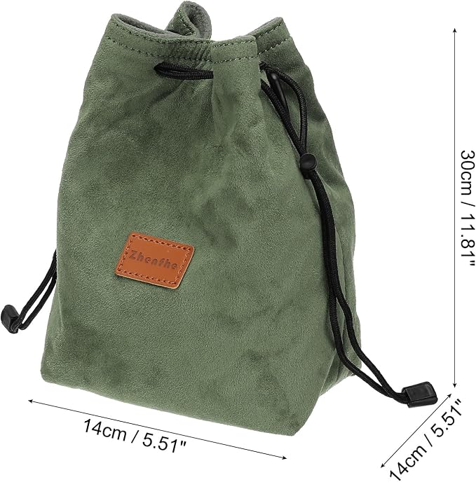 Patikil XL Size Drawstring Lens Case Flannel Camera Handbag with Adjustable Shoulder Strap for DSLR Lens, Green - Image 2