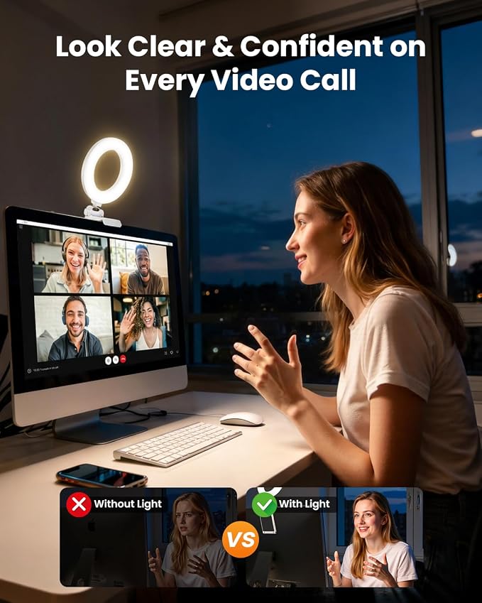 Ring Light for Laptop Desk Clip On,Small Computer Video Conference Lighting with Stand for Phone/Webcam/Monitor,5" Portable Mini LED Selfie Light Desktop for Zoom Meeting/Video Call/Recording(White) - Image 3