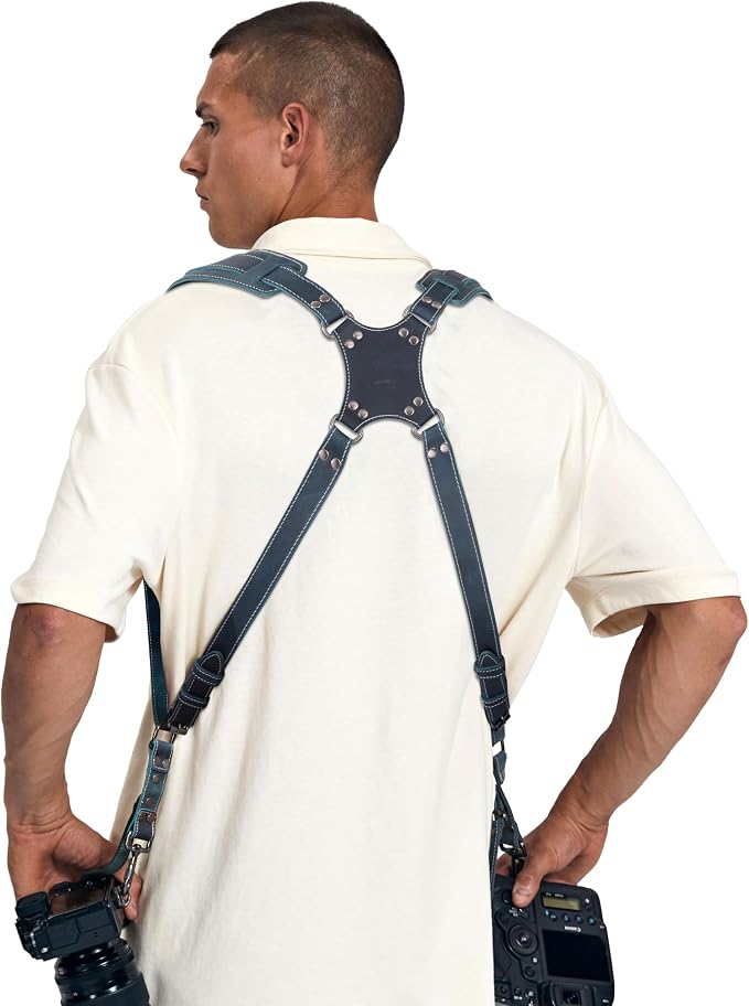 Padwa Lifestyle Dark Green Dual Camera Harness Strap for Two Cameras - Double Shoulder Full Grain Leather Harness,Multi Double Camera Gear with Thick Padded,Double Camera Harness for Photographers - Image 5