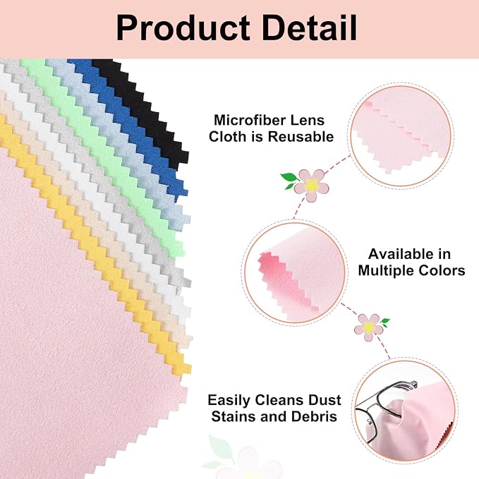uxcell 6 Pcs Microfiber Cleaning Cloth for Glasses, 8 x 8 Inch Eyeglass Cleaning Cloth, Glasses Cleaner Wipes for Electronics Lenses Screens Cameras Cell Phones, Pink - Image 3