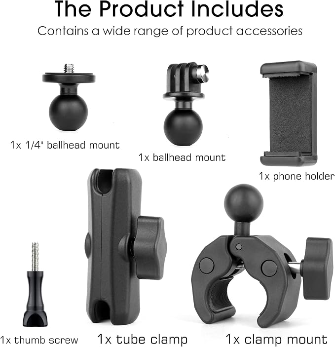 Super Clamp Camera Mount with 360° Ballhead Magic Arm for GoPro | Aluminum Bike Motorcycle Handlebar Holder Mount for Insta360 DJI DSLR Smartphone, Phone Holder & 1/4-20 Ball Head Adapter - Image 8