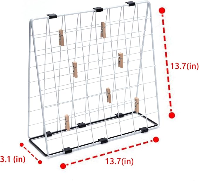 Photo Display Rack, Note Display Rack, Double-sided Photo Metal Rack, Suitable for Use As a Home Desk Photo Organizer, With 20 Wooden Clips, White - Image 3