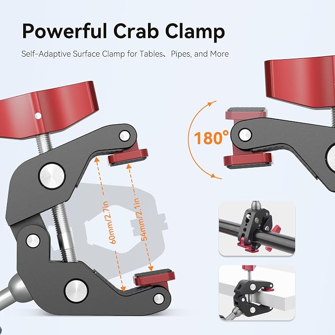 Camera Clamp Mount & 360°Ball Head Magic Arm with Adapter for Go pro, Aluminum Double Ball Head Adapters, Heavy Duty Super Clamp with 1/4"-20 & 3/8"-16 Thread -SJ008 - Image 3