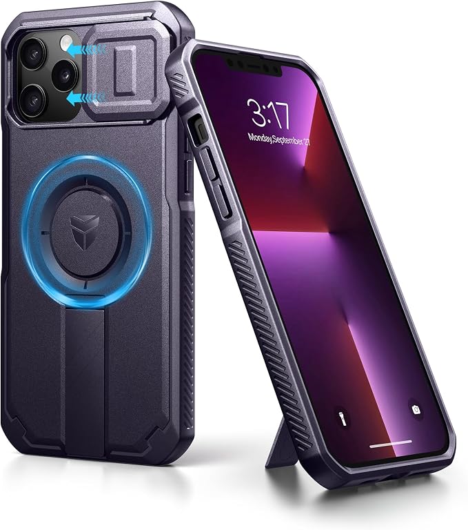 Dexnor for iPhone 13 Pro Max/12 Pro Max Case with Slide Camera Cover & Adjustable Kickstand, Compatible with MagSafe, Rugged Shockproof Bumper Cases Magnetic Protective Cover,6.7 inch,Phantom Purple by Dexnor