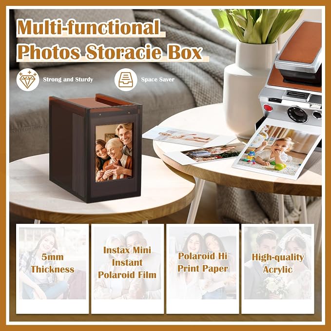 Acrylic Polaroid Frame & Photo Storage Box,for Instax Mini Polaroid Film, 2x3 Instax Frame,with Magnetic Sliding Cover Photos Display,Graduation Gifts Wedding Guest Book Alternative for Reception - Image 5