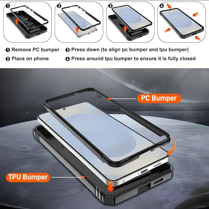 Gritup Fit for Samsung Galaxy S25 Edge Case with Slide Camera Cover | 2 Pcs Screen Protector, Build in 360° Rotating Ring Kickstand, Military Grade Protective Phone Case, Black - Image 4