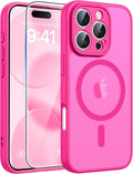 FNTCASE for iPhone 16 Pro Max Case, Fit for Magsafe, Glass Screen Protector | Full Camera Protection, Translucent Matte, 14FT Military Grade Drop Proof, Shockproof Protective Phone Cover, Hot Pink by FNTCASE