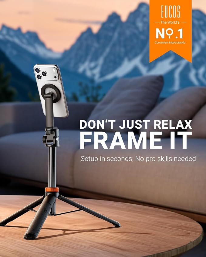 EUCOS 62" Magnetic Phone Tripod for iPhone, Selfie Stick Tripod with Remote | N52 Strong Magnetic Phone Stand, Extendable Cell Phone Stand for Video Recording, Travel - Image 4