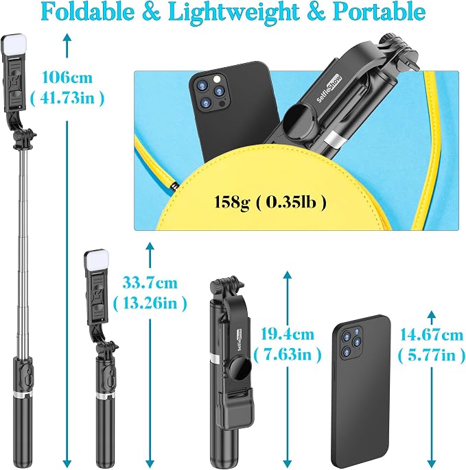 Portable 41 Inch Selfie Stick Phone Tripod with Wireless Remote Extendable Tripod Stand 360 Rotation Compatible with iPhone 17 16 15 14 13 12 11 pro Xs Max Xr X Plus, Android Samsung Smartphone - Image 7