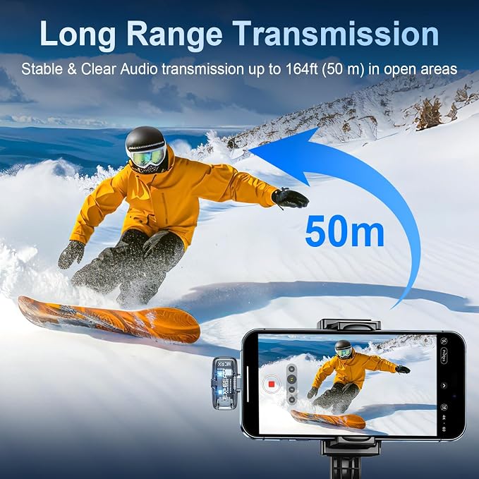 Wireless Lavalier Microphone 3-Level Noise Cancellation for iPhone | Ultralight(5g), Clear Voice, 50M Range, Plug-Play Mini Lav Mic for Android PC, TikTok, YouTube, Video Recording, Black - Image 6