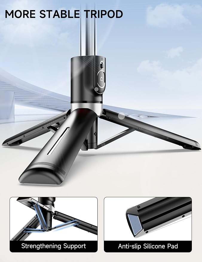 45" Selfie Stick Tripod with 2 Lights, Extendable 5 in 1 Selfie Stick Phone Tripod, Portable Selfie Sticks with Wireless Remote Compatible with iPhone 15/14/13 Pro Max, Samsung, Android, Gopro - Image 4