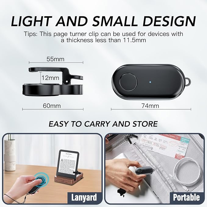 Remote Control Page Turner for Kindle Paperwhite Oasis Kobo eReaders,Kindle Clicker Page Turner Accessories for iPhone,iPad, Android Tablets Reading Novels,Camera Video Record&Shutter Selfie (Black) - Image 4