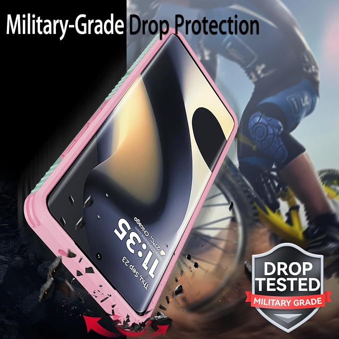 for Moto Edge 2024 Case,with Sliding Camera Lens Cover,HD Screen Protector,360° Rotating Ring Kickstand, Military-Grade Shockproof Protective Cover for Motorola Moto Edge 2024,Mint+Pink - Image 6