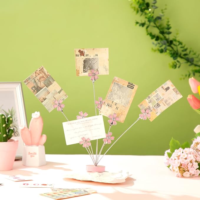 Tandefio 8 Branch Gift Card Tree Holder, Photo Stand with Clips, Pink | Picture Clips for Family & Wedding Photo, Money Memo Note Display, Christmas Organizer Stand, Office Desk Decor Accessory - Image 4