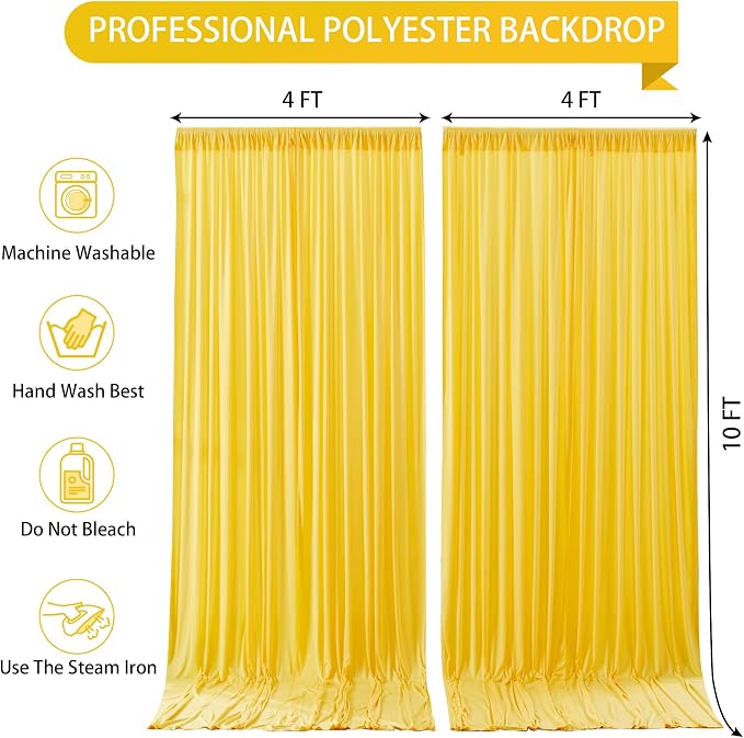 Yellow Backdrop Curtains-Wrinkle-Free Polyester Photography Drapes Party Curtain Background for Baby Shower Wedding Decorations- 8 X10FT (Yellow) - Image 5