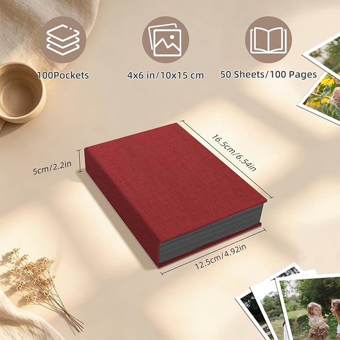 Popotop Photo Album 4x6 100 Pockets for Wedding Gifts,Linen Hardcover Picture Albums for Family Anniversary Baby Vacation Pictures - Image 3
