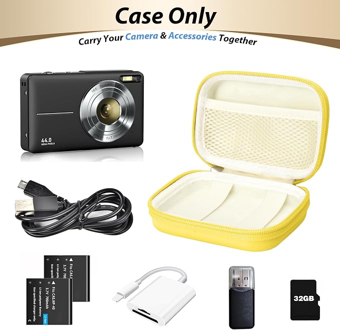 Digital Camera Case for KODAK PIXPRO FZ55/FZ45,Case Only,Lemon Yellow | Fits CAMKORY DC403 and Canon PowerShot ELPH 360 HS Compact Digital Cameras, Small Hard Shell Camera Pouch with Mesh Pocket - Image 4