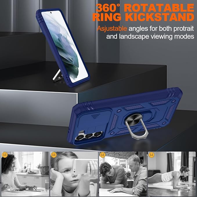 Gritup for Galaxy S21 Phone Case Military-Grade Shockproof with Kickstand | with 2 PCS Screen Protector, Slide Camera Cover, Heavy Duty Outdoor Protection Full Body Funda para Galaxy S 21 Cover-Blue - Image 8