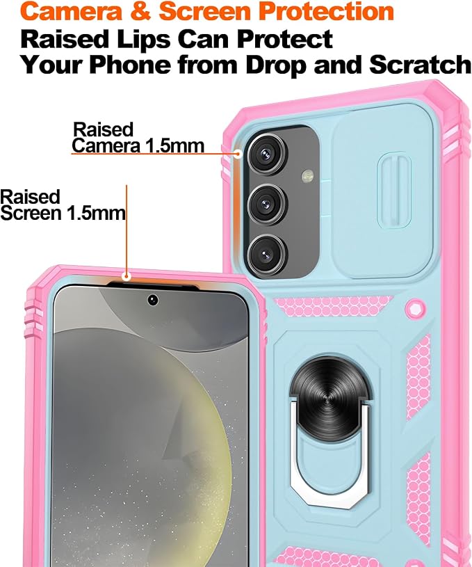 Gritup for Samsung S24 Phone Case: Phone Case Galaxy S24 with 2*Screen Protector | Magnetic Stand & Slide Camera Cover | Shock Proof Military-Grade Funda para GalaxyS24 Cover -Green+Pink - Image 5