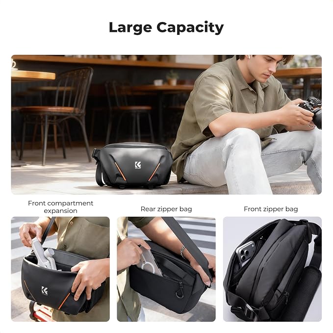 K&F CONCEPT Camera Sling Bag, Lightweight Crossbody Bag with Tripod Holder | Water-Resistant, Foldable Side Pocket, Quick Access, Street & City, Men & Women, for Canon/Sony/Nikon/DSLR/Mirrorless, BS19 - Image 5