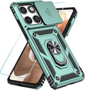 SunStory Compatible with Motorola Moto Edge 2025 Case with HD Screen Protector & Slide Camera Cover & Rotated Ring Kickstand, [Military-Grade] Phone Case for (Green, Moto Edge 2025) by SunStory